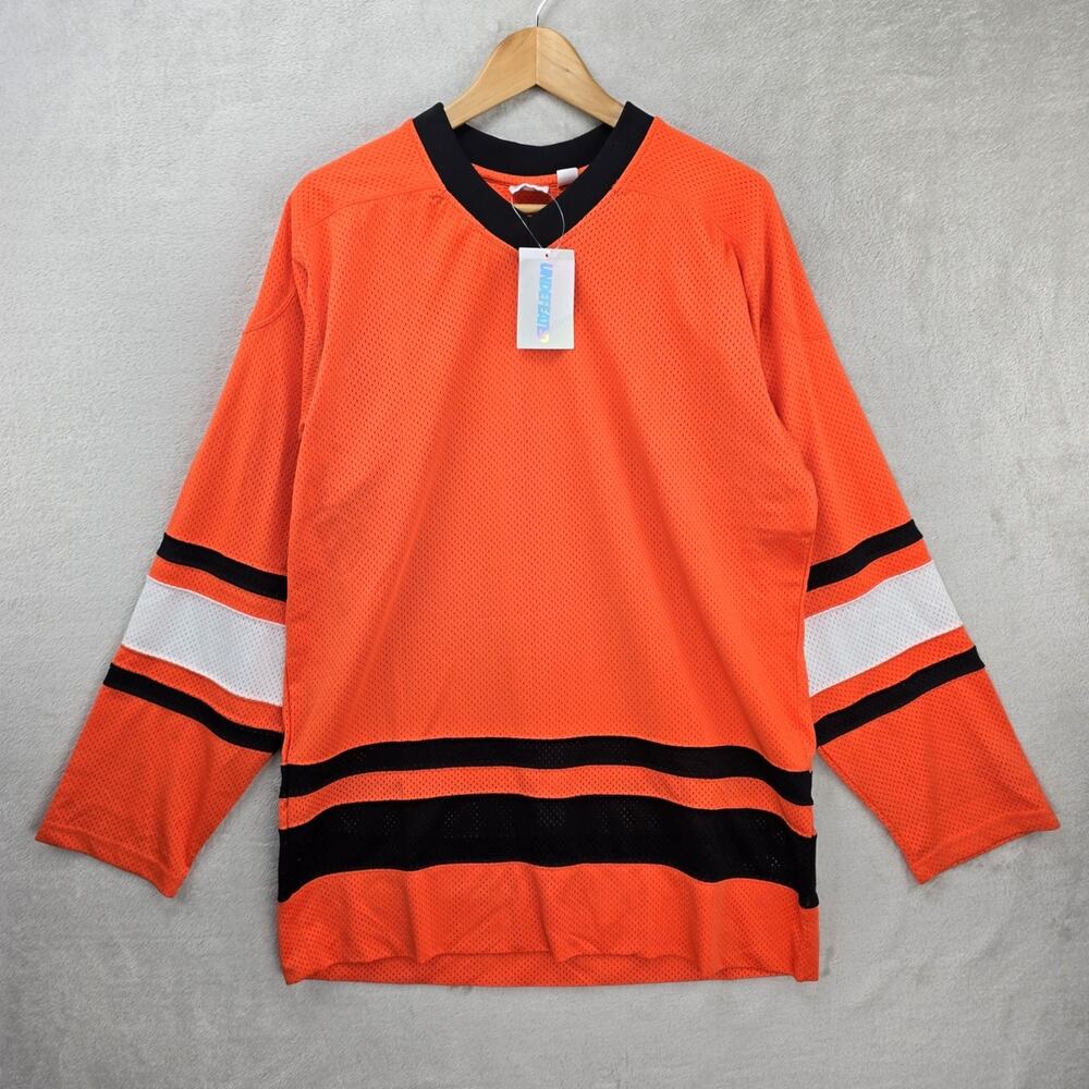 Undefeated Hockey Jersey Mens Large Orange Black Fight Strap Streetwear New